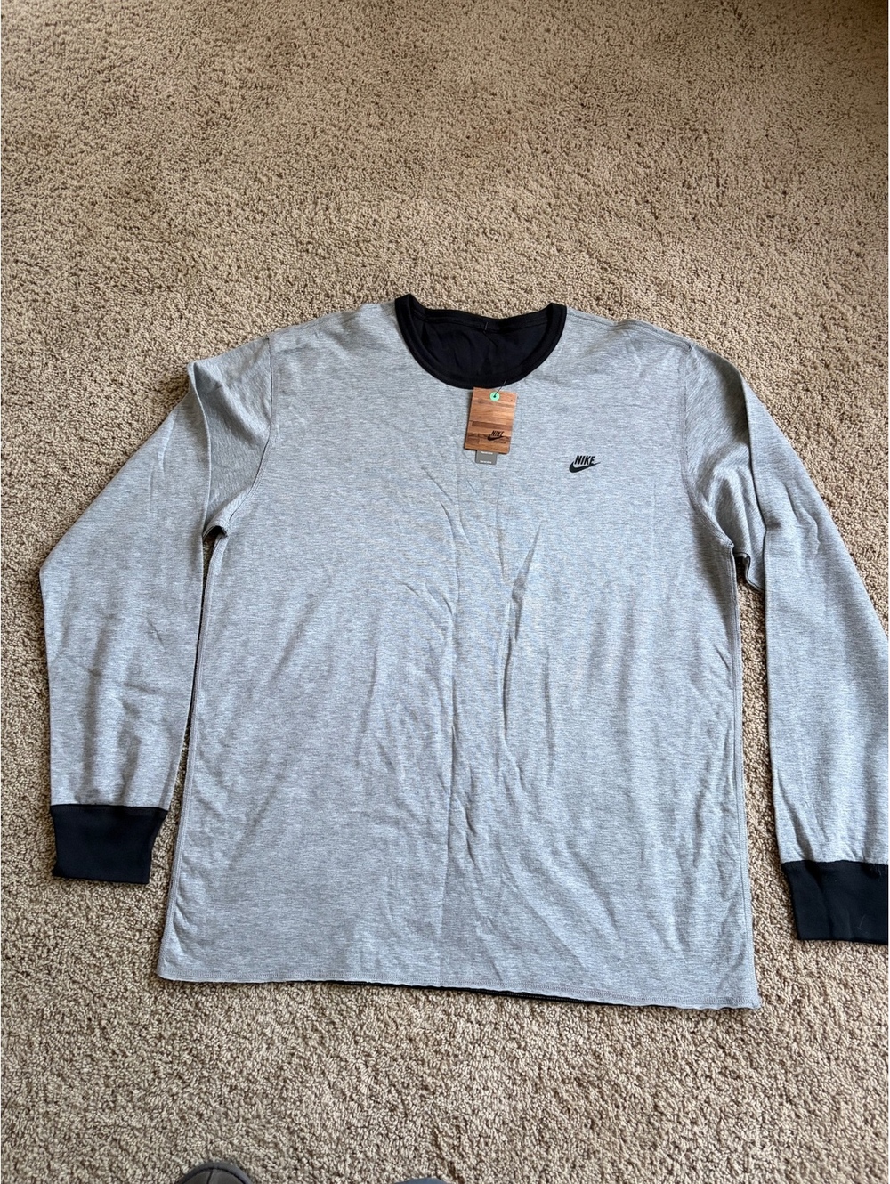 NWT Vintage Nike Reversible Long Sleeve Crewneck Grey Black Men’s Size XXL